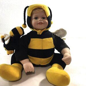 Collectible Porcelain Bumble Bee Doll with Bumblebee Jointed Arms and Legs Black